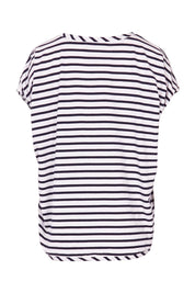 Product shot of The Drape Tee in colour NavyStripe (Blue), from the back
