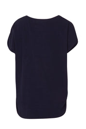 Product shot of The Drape Tee in colour Navy (Blue), from the back