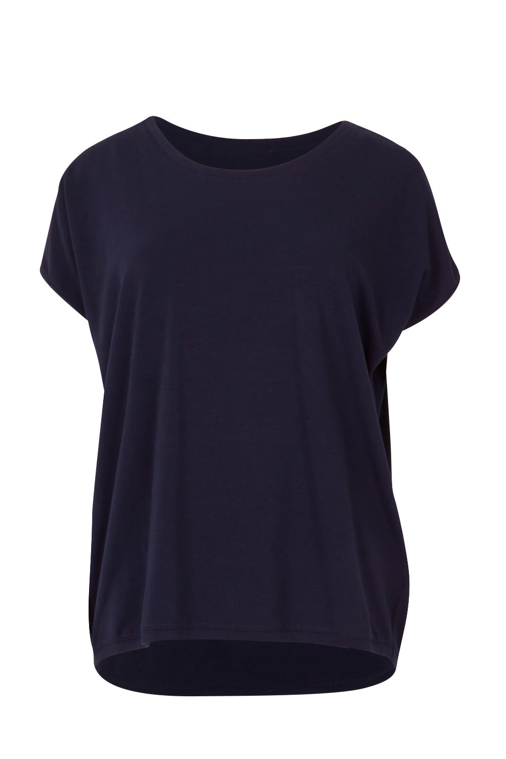 Product shot of The Drape Tee in colour Navy (Blue), from the front