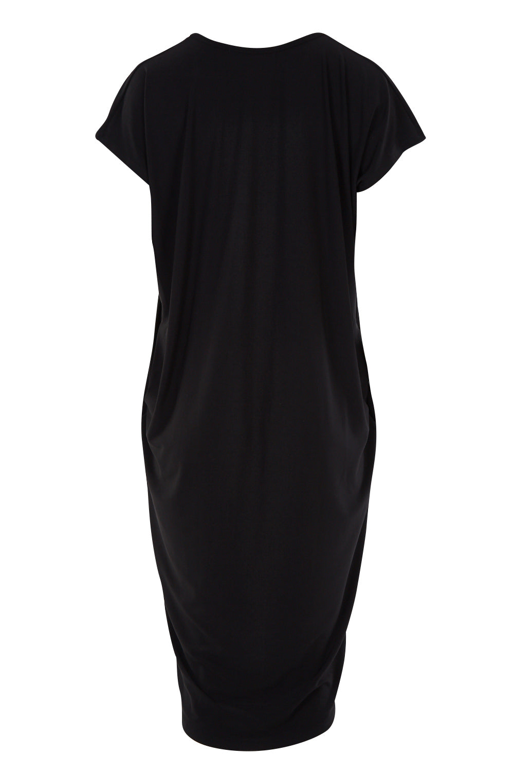 Product shot of The Drape Jersey Dress in colour Black (Black), from the back