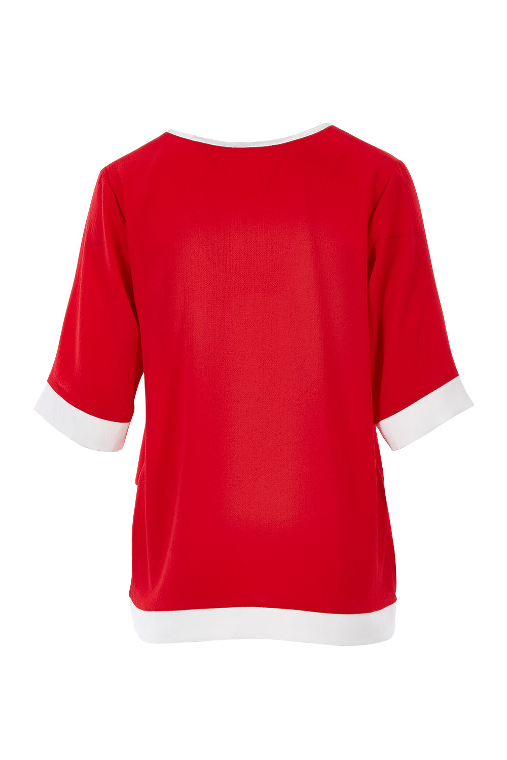 Product shot of The Contrast Trim Blouse in colour Red (Red), from the back