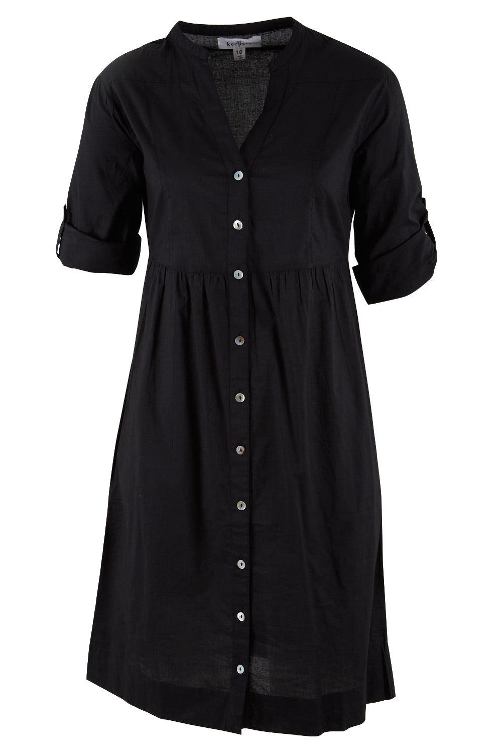 Product shot of The Cotton Shirt Dress in colour Black (Black), from the front