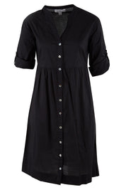 Product shot of The Cotton Shirt Dress in colour Black (Black), from the front