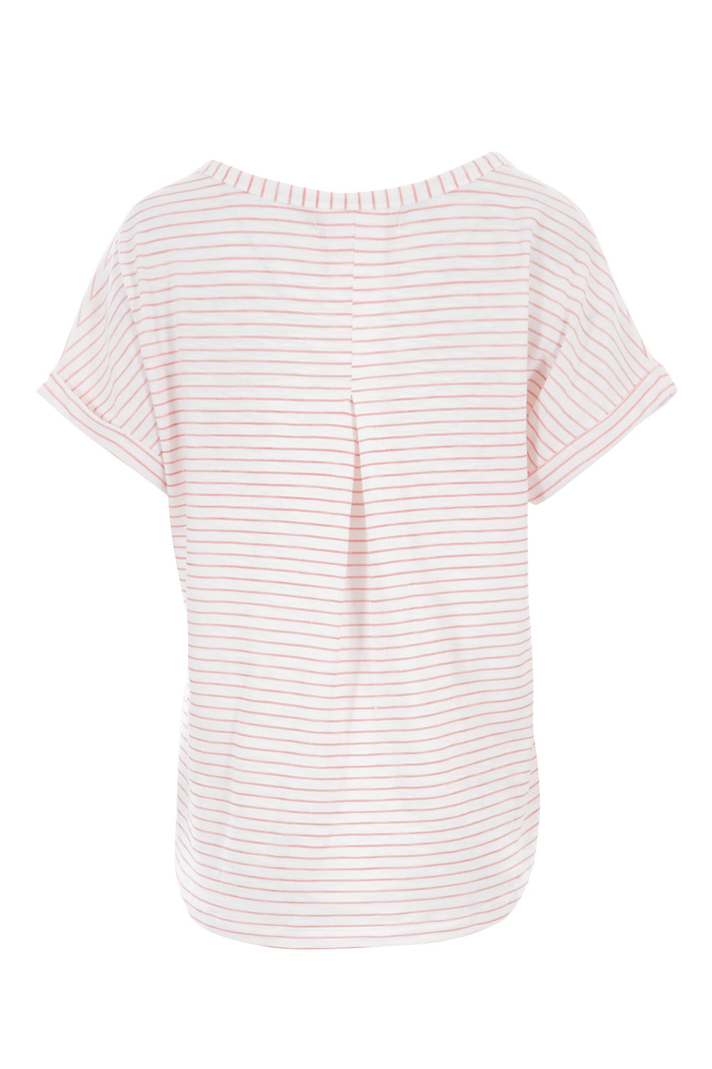 Product shot of The V Split Jersey Tee in colour PinkStripe (Pink), from the back