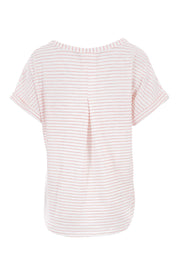 Product shot of The V Split Jersey Tee in colour PinkStripe (Pink), from the back