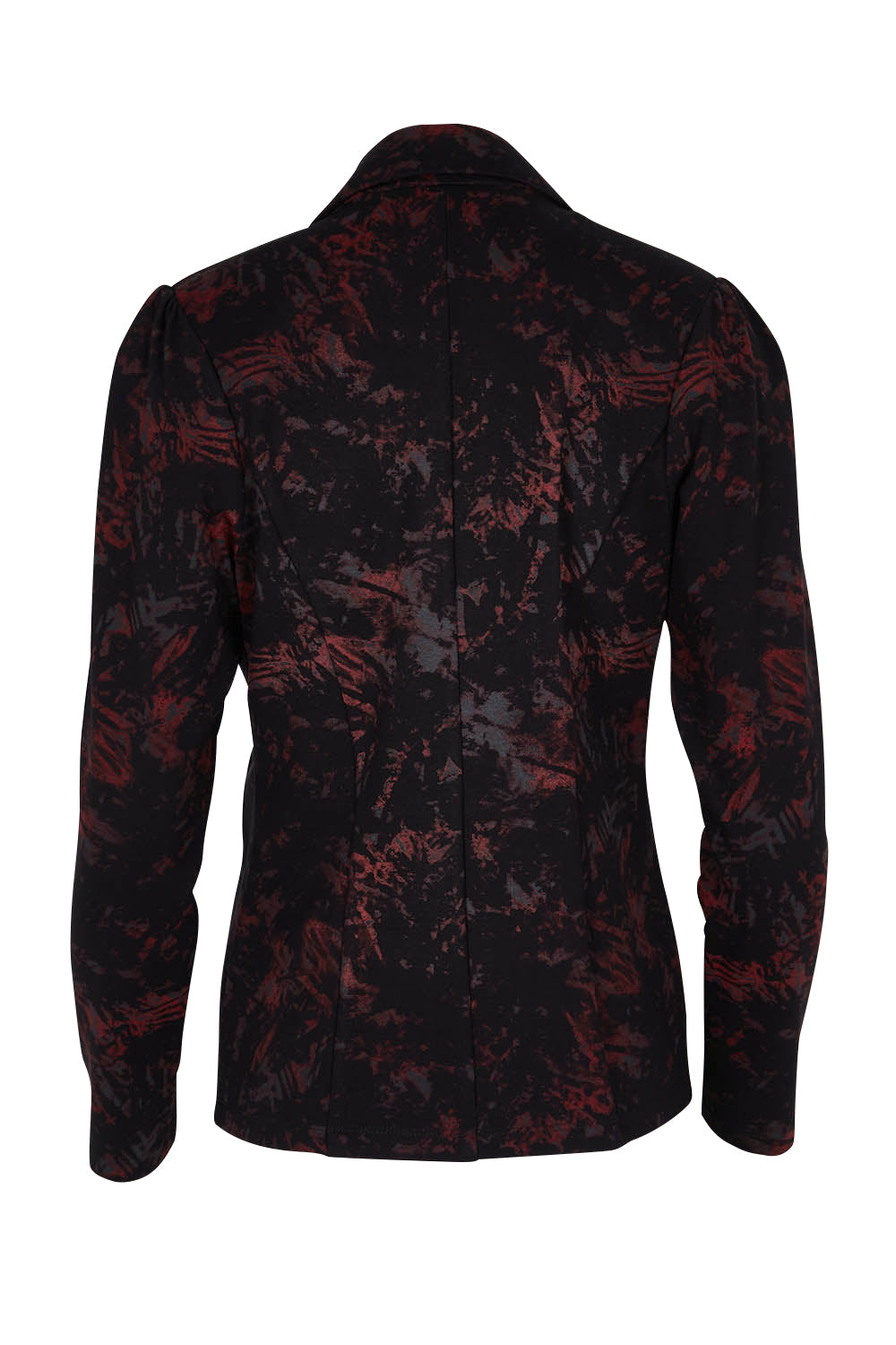 Product shot of The Printed Ponte Blazer in colour Blackred (Black), from the back