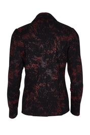Product shot of The Printed Ponte Blazer in colour Blackred (Black), from the back
