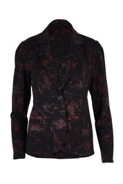 Product shot of The Printed Ponte Blazer in colour Blackred (Black), from the front