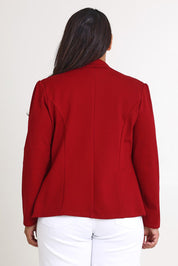 Model Ashleigh wearing size 16 of The Ponte Blazer in colour Brick (Red), from the back