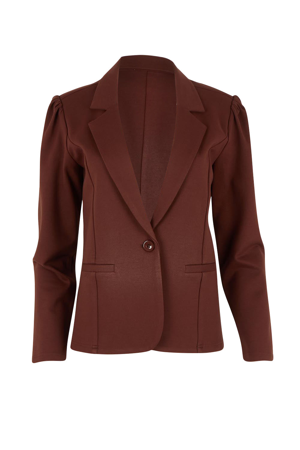 Product shot of The Ponte Blazer in colour Chocolate, from the front