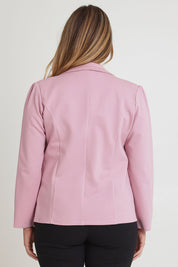 Model Chanel wearing size 16 of The Ponte Blazer in colour Dustypink (Pink), from the back