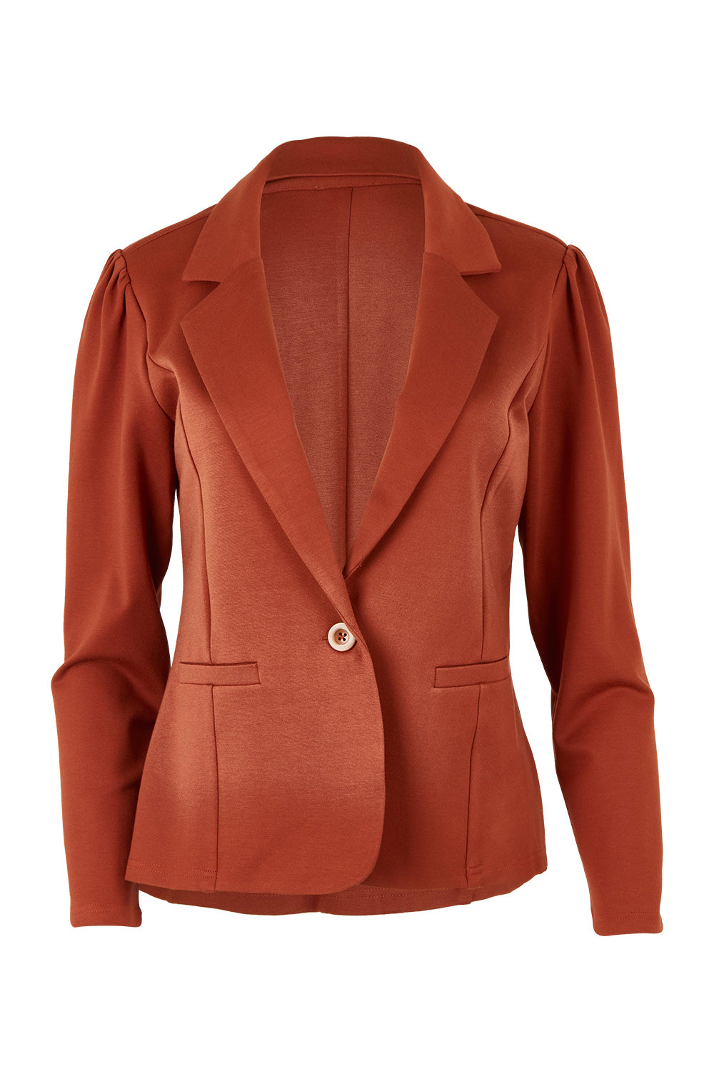 Product shot of The Ponte Blazer in colour Ochre, from the front