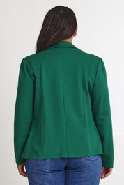 Model Ashleigh wearing size 16 of The Ponte Blazer in colour Pinegreen (Green), from the back