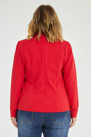 Model Jess wearing size 14 of The Ponte Blazer in colour Red (Red), from the back