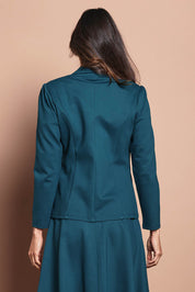 Model Amanda wearing size 10 of The Ponte Blazer in colour Teal (Blue), from the back