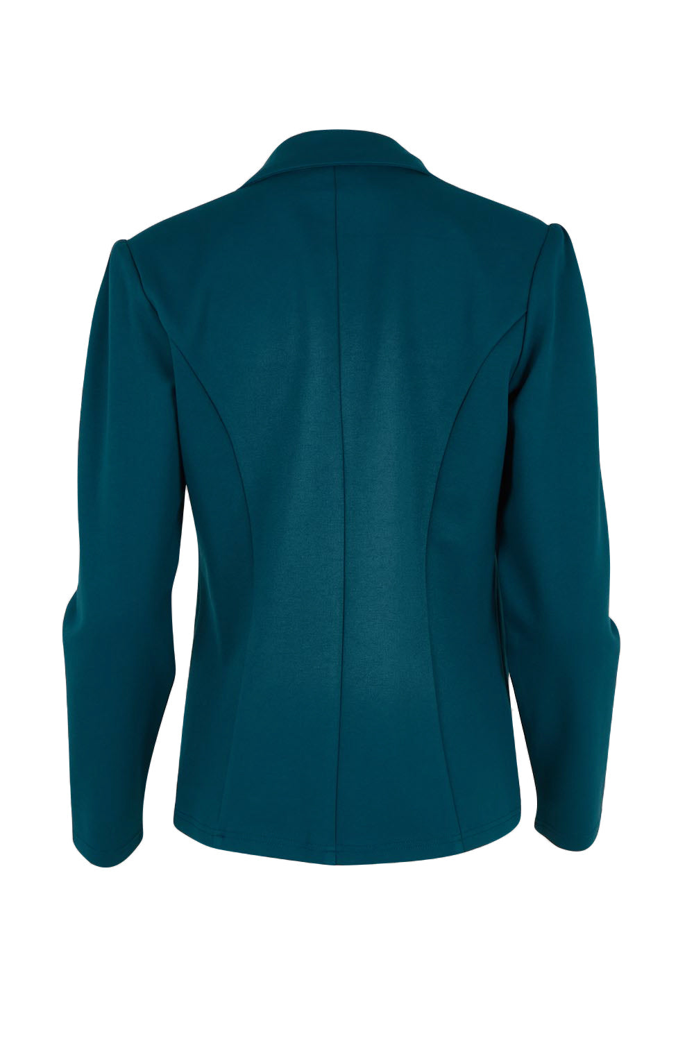 Product shot of The Ponte Blazer in colour Teal (Blue), from the back
