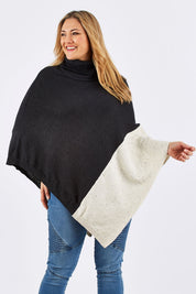 Model Ljubenka wearing The Panel Knit Poncho in colour Charcoal (Black), from the front, showing the whole outfit