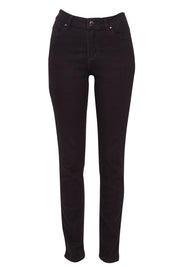 Product shot of The Slim Leg Powerstretch Jean in colour Black (Black), from the front