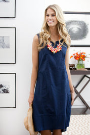 Preloved The Sleeveless Linen Dress - Navy