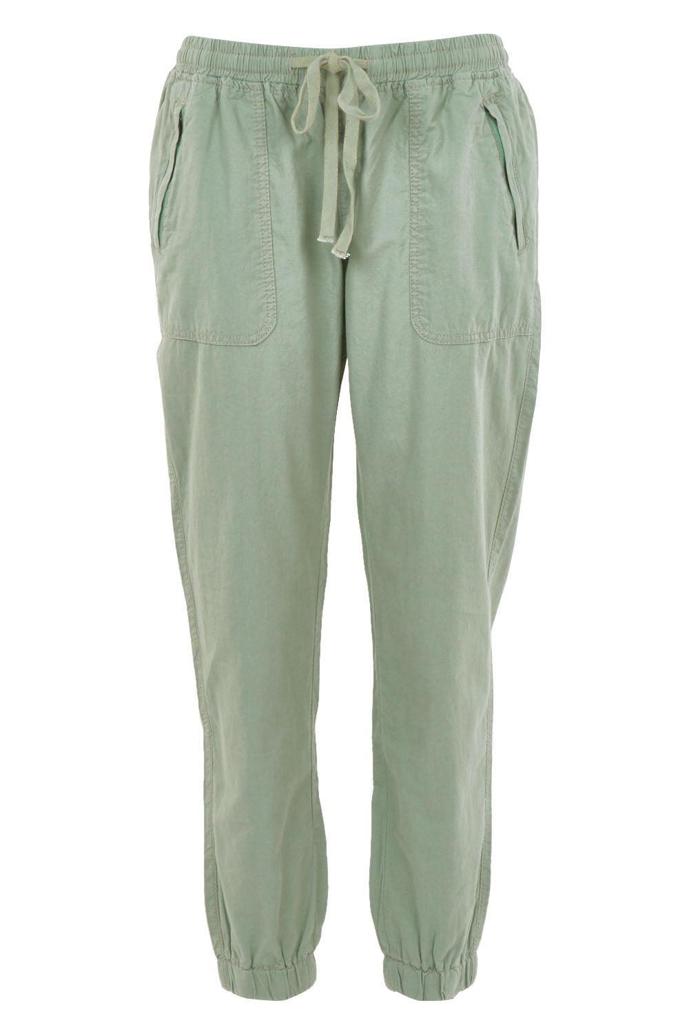 Product shot of The Weekender Pant in colour Khaki (Green), from the front