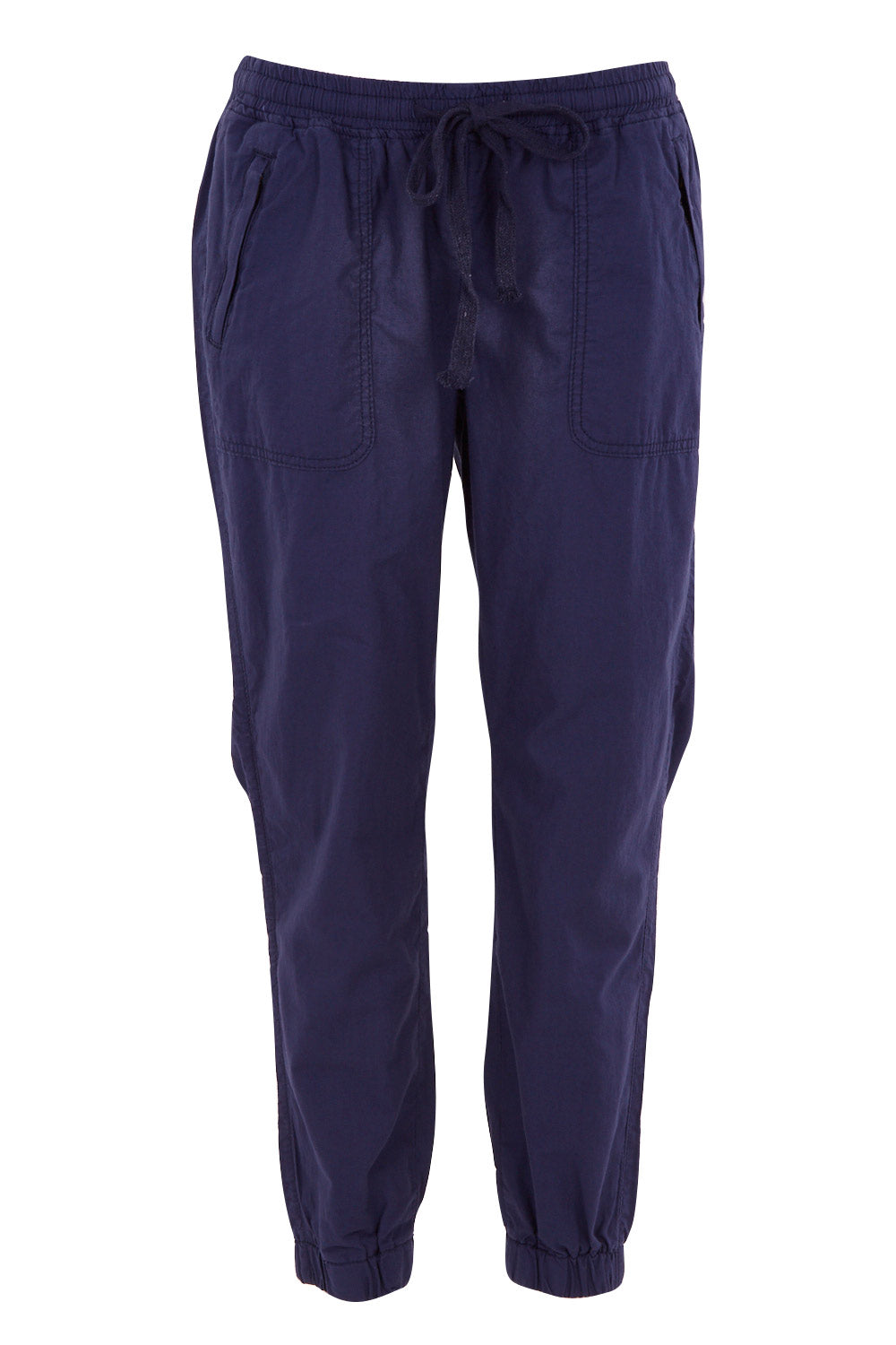 Product shot of The Weekender Pant in colour Navy (Blue), from the front