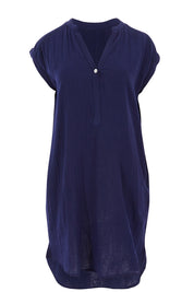 Product shot of The Bonded Cotton Dress in colour FrenchNavy (Blue), from the front