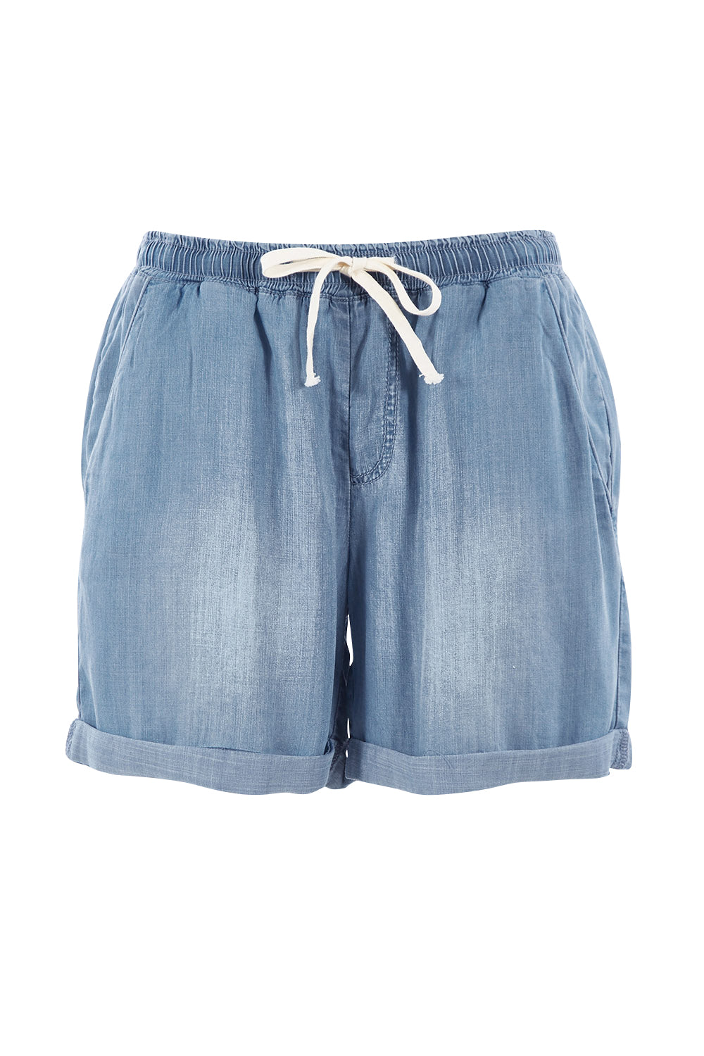 Product shot of The Weekender Chambray Short in colour Blue (Blue), from the front