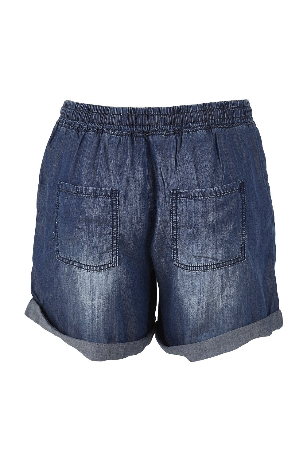 Product shot of The Weekender Chambray Short in colour Mediumblue (Blue), from the back