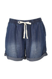 Product shot of The Weekender Chambray Short in colour Mediumblue (Blue), from the front