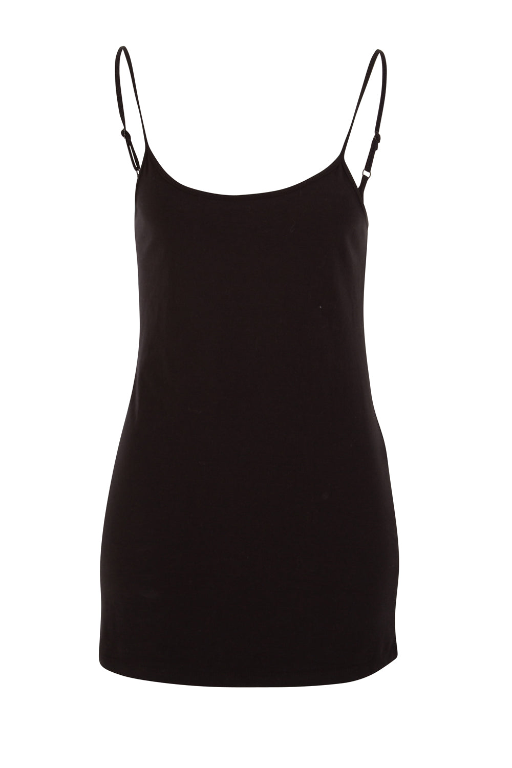 Product shot of The Shoestring Tank in colour Black (Black), from the front