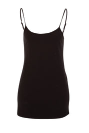 Product shot of The Shoestring Tank in colour Black (Black), from the front