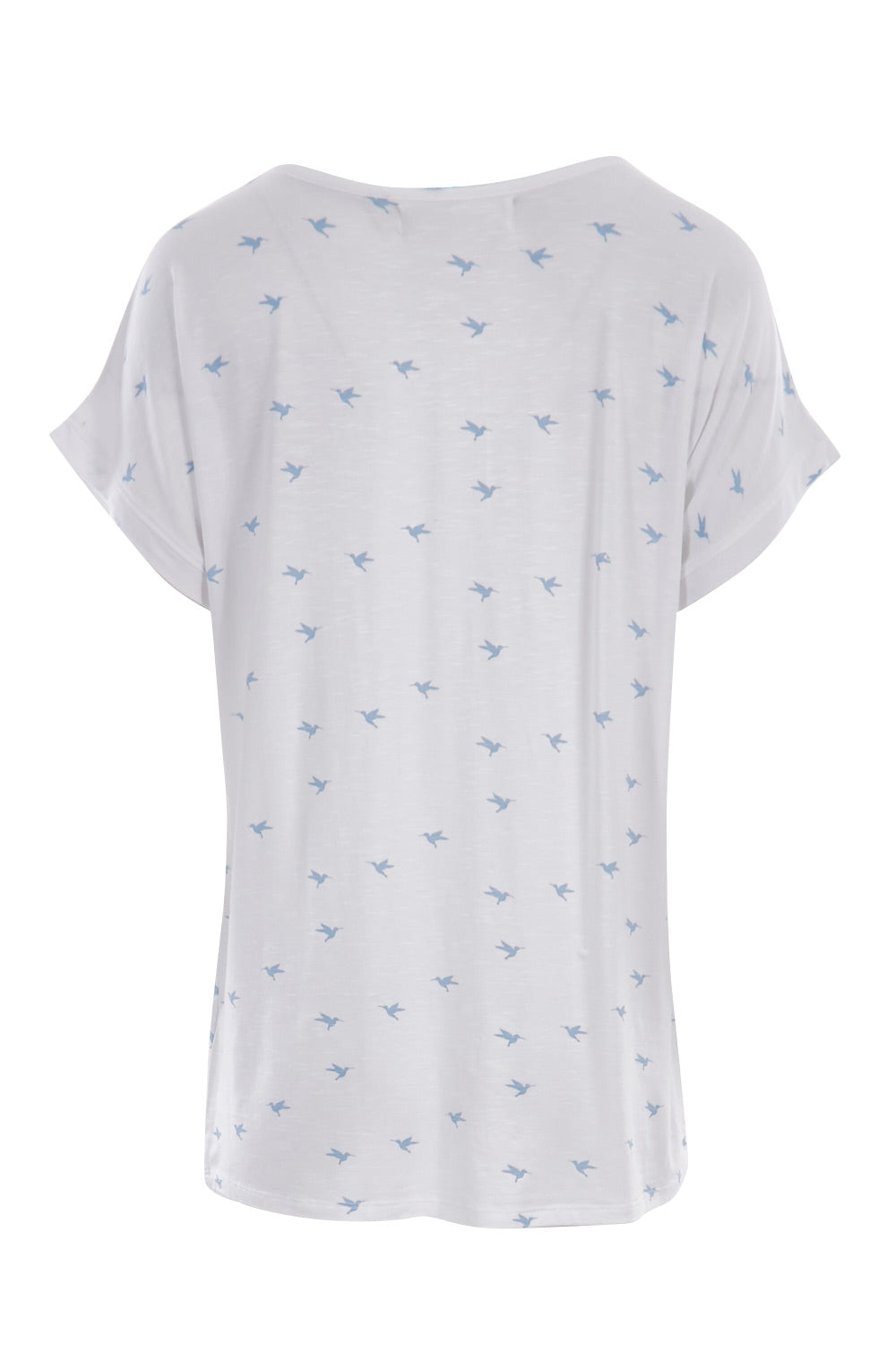 Product shot of The Printed V Neck Tee in colour White (White), from the back