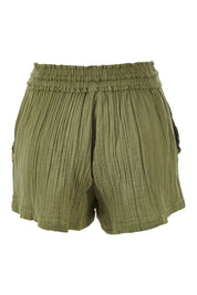 Product shot of The Bonded Cotton Short in colour Khaki (Green), from the back