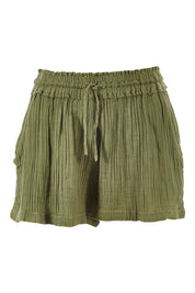 Product shot of The Bonded Cotton Short in colour Khaki (Green), from the front