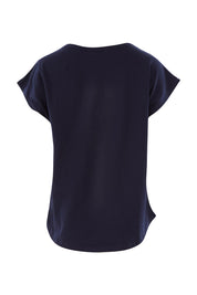 Product shot of The Essential Layering Tee in colour Navy (Blue), from the back