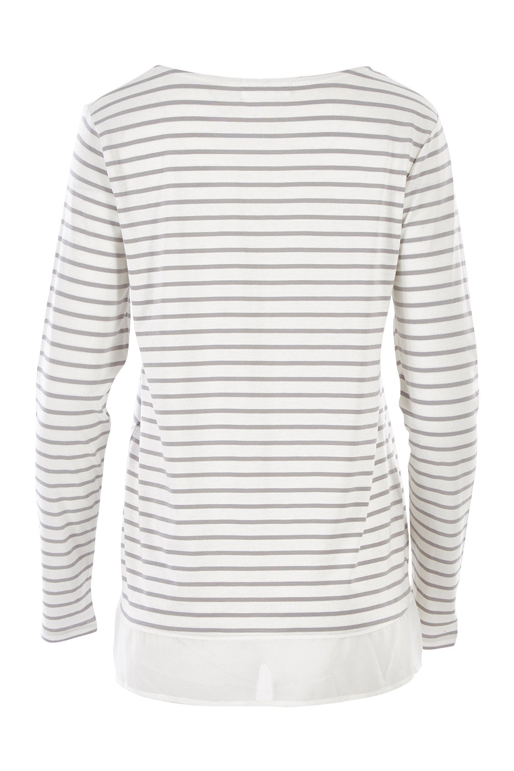 Product shot of The Cross Over Top in colour GreyStripe (Grey), from the back