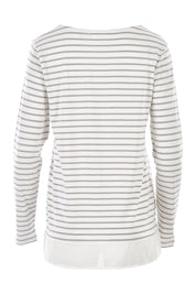 Product shot of The Cross Over Top in colour GreyStripe (Grey), from the back