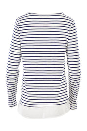 Product shot of The Cross Over Top in colour NavyStripe (Blue), from the back