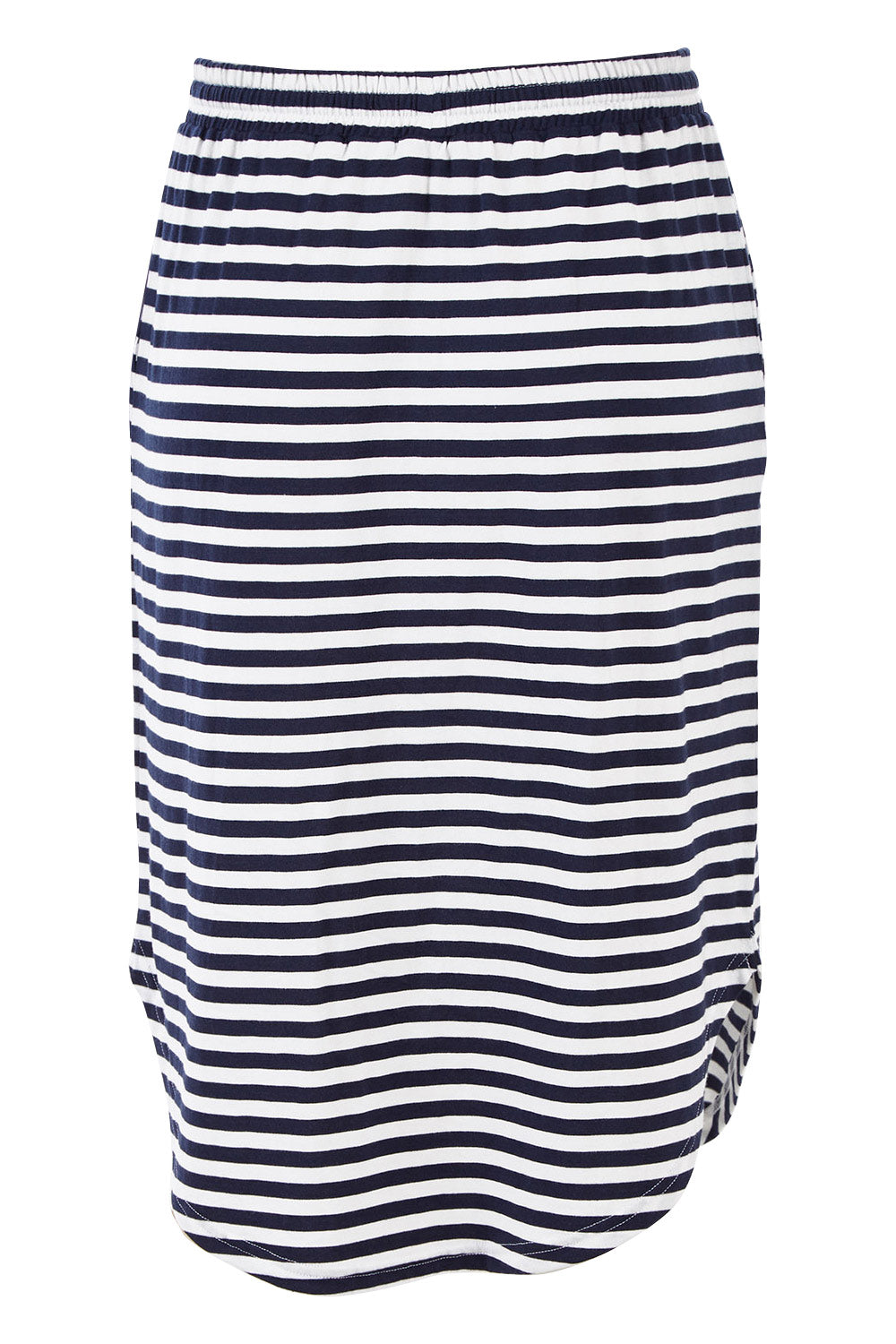 Product shot of The Weekender Comfort Skirt in colour Stripe (Black), from the back