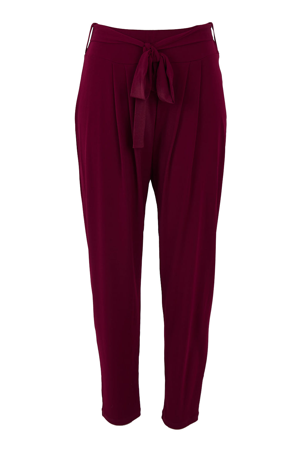 Product shot of The Comfort Pant in colour Port (Red), from the front