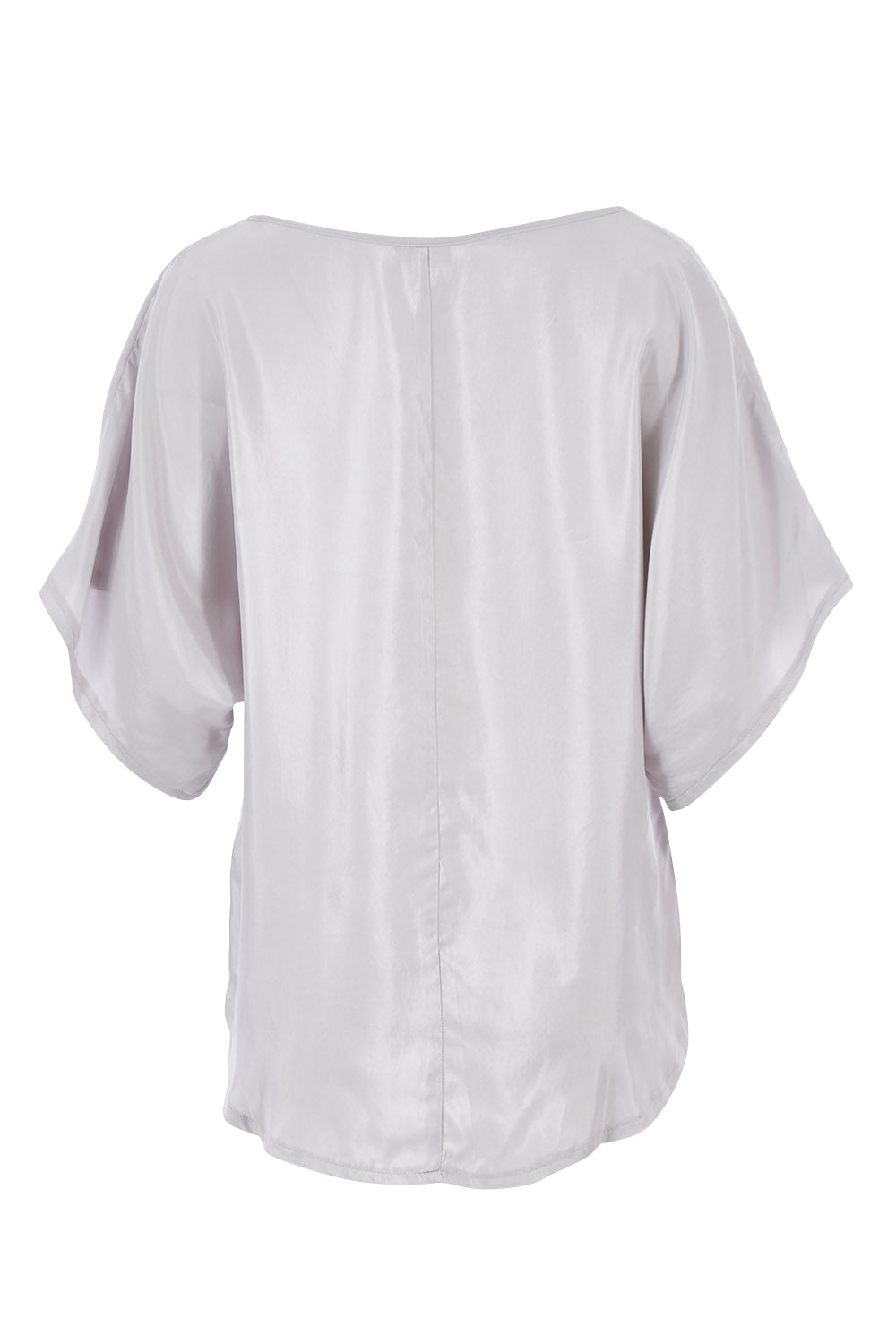 Product shot of The Luxe Tie Front Top in colour Silver (Grey), from the back