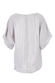 Product shot of The Luxe Tie Front Top in colour Silver (Grey), from the back