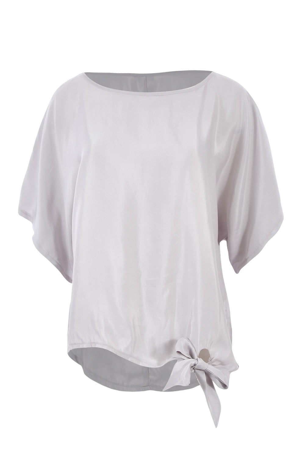 Product shot of The Luxe Tie Front Top in colour Silver (Grey), from the front