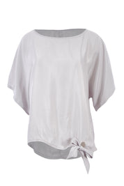Product shot of The Luxe Tie Front Top in colour Silver (Grey), from the front