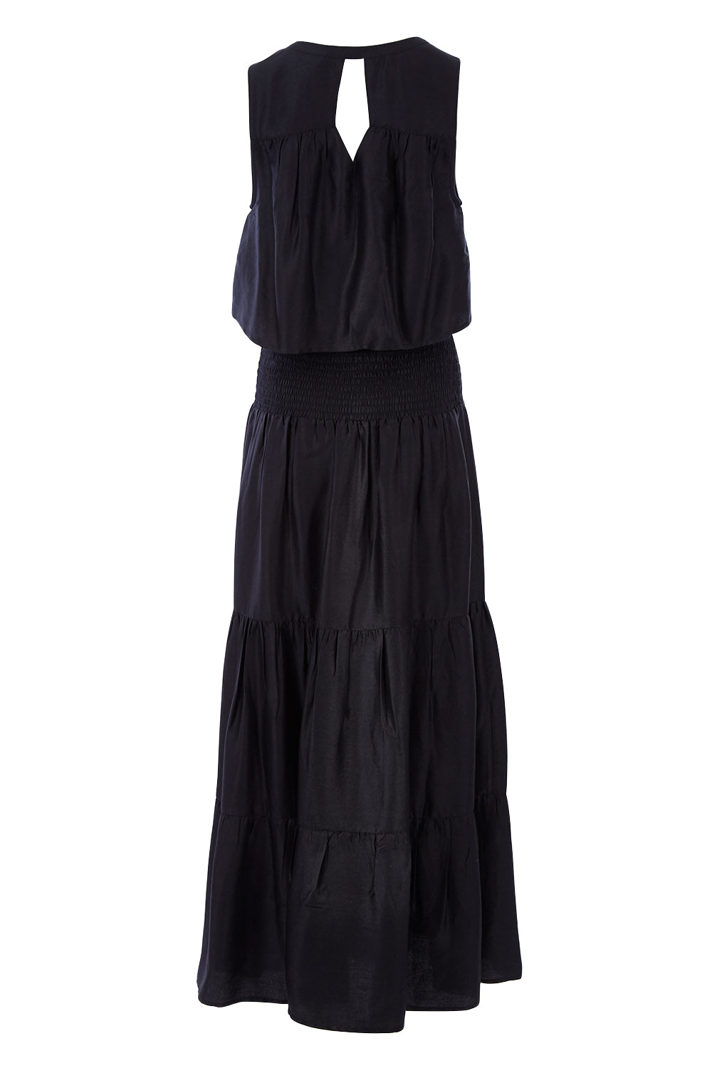 Product shot of The Overlay Maxi Dress in colour Black (Black), from the back