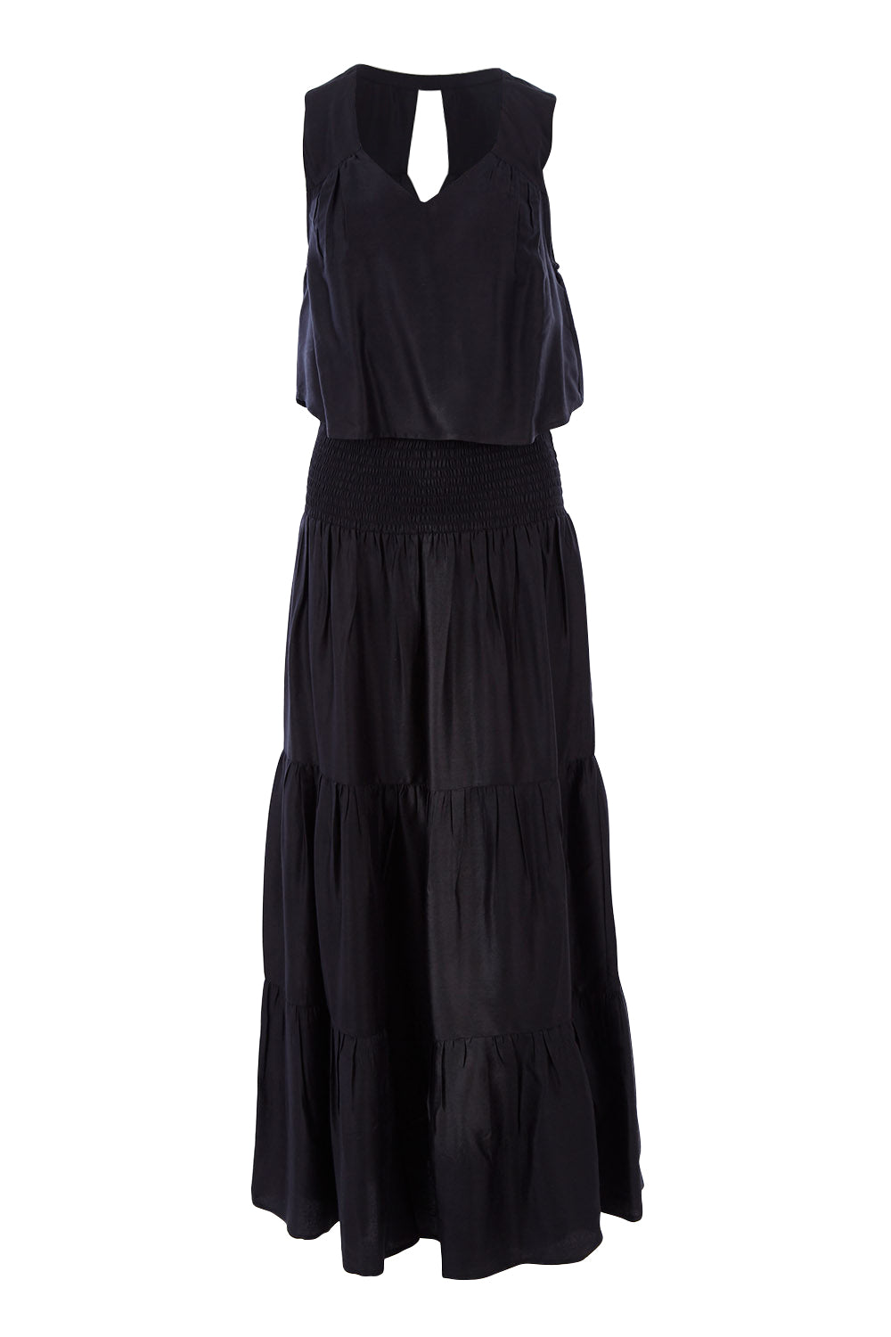 Product shot of The Overlay Maxi Dress in colour Black (Black), from the front
