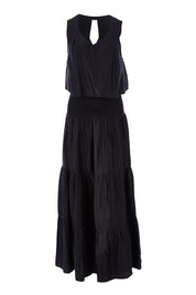 Product shot of The Overlay Maxi Dress in colour Black (Black), from the front