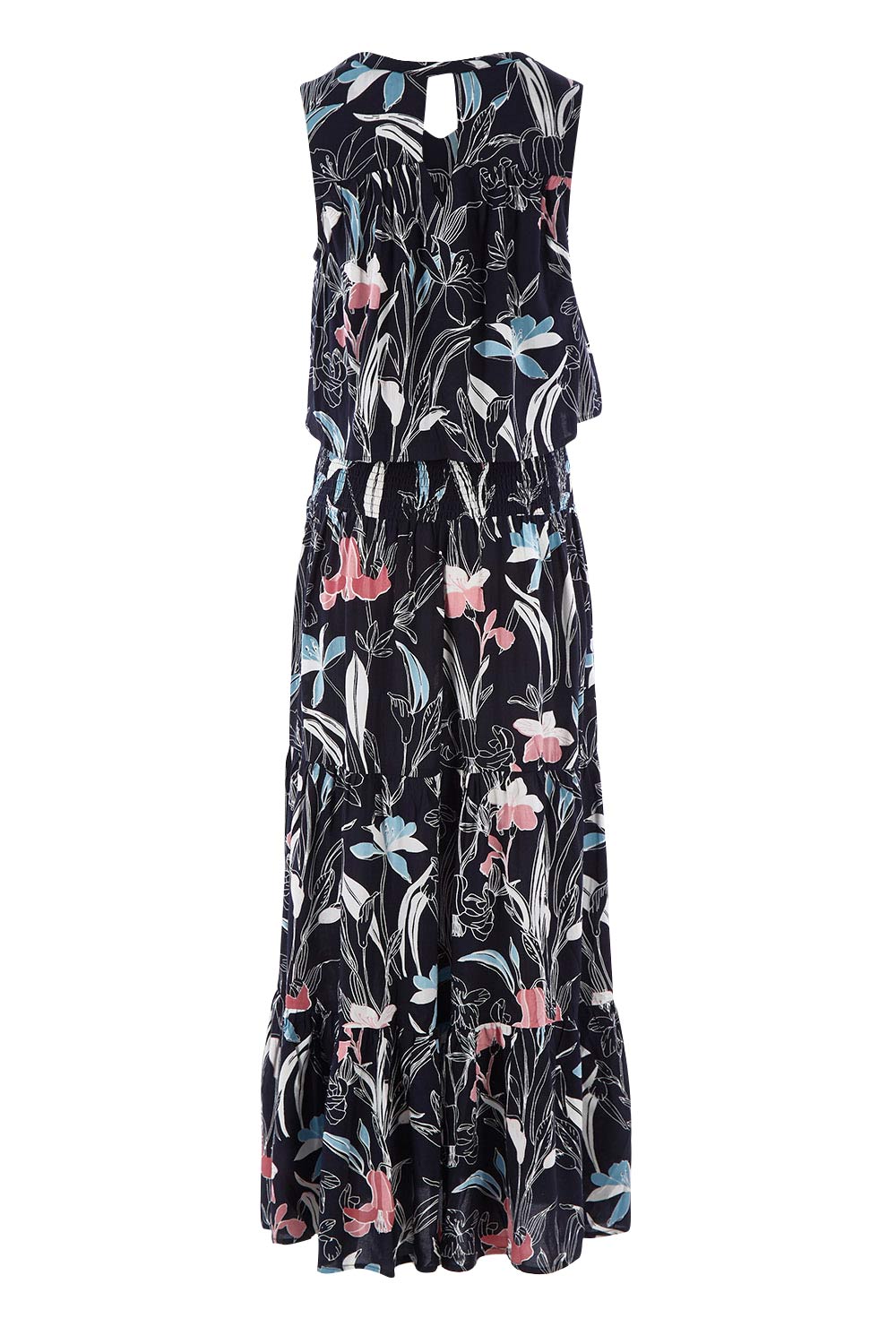 Product shot of The Overlay Maxi Dress in colour Floral (Black), from the back