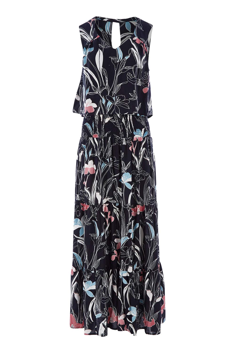 Product shot of The Overlay Maxi Dress in colour Floral (Black), from the front