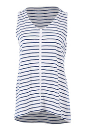 Product shot of The Cotton Bamboo Tank in colour Navystripe (Blue), from the front